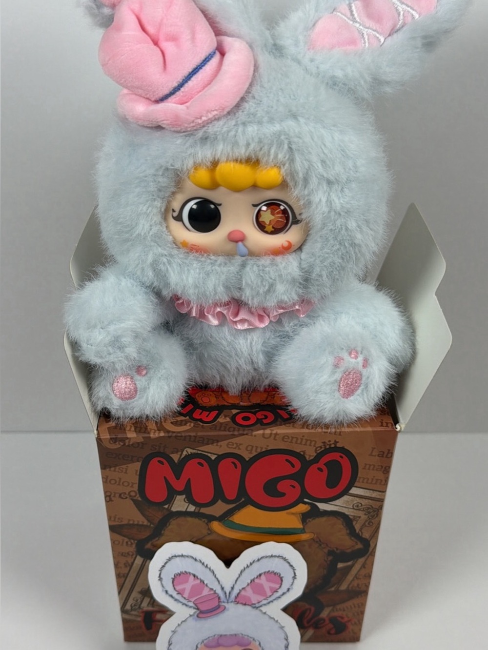 MIGO Fairy Tales Bunny Plush Doll Gray Pink Rabbit Collectible w/ Box & Card